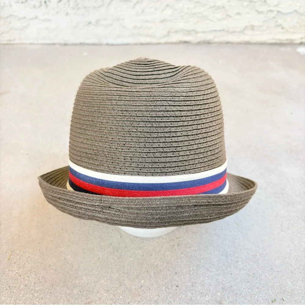 Vintage Stone Fedora Brown Red White Stripe 100% Paper Women S/M